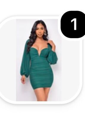 Emprada Calla Green Mesh Ruched Dress L / Green